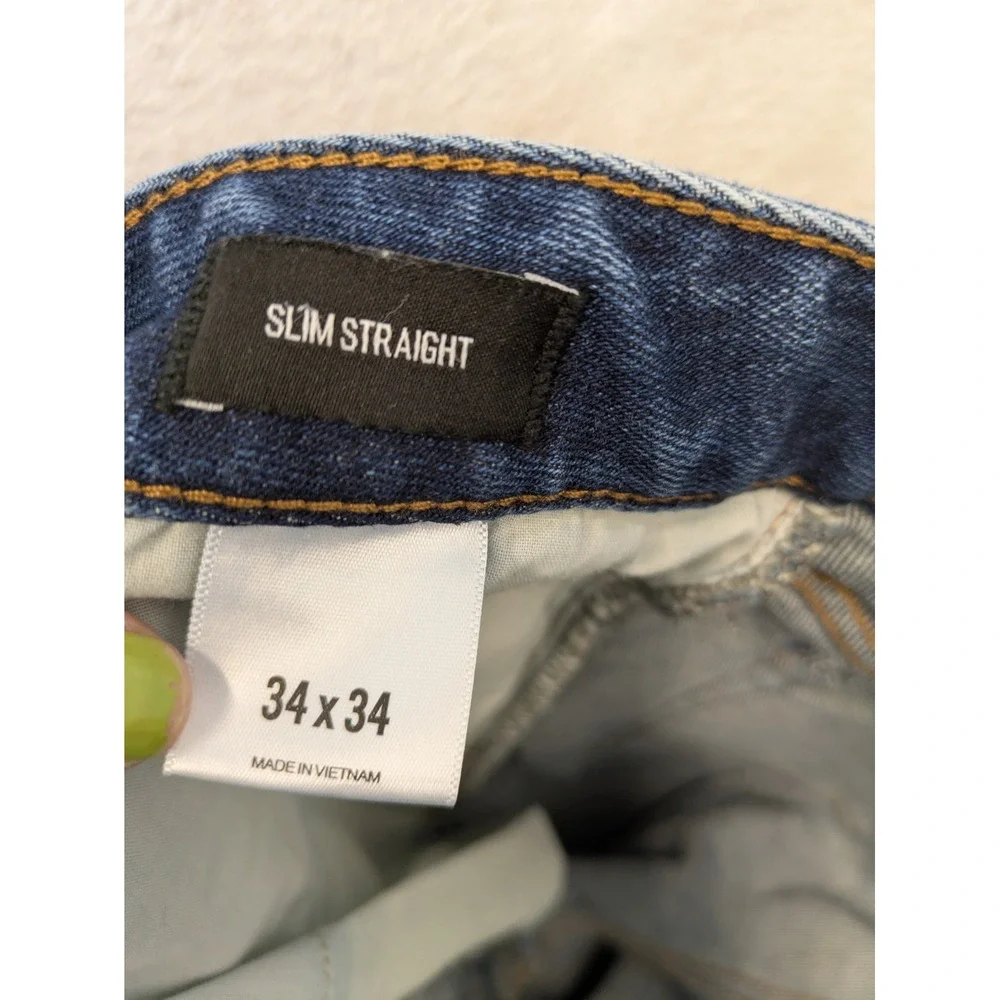 Express‎ Slim Straight Jeans Men's 34x34 Blue Distressed Button Fly Denim